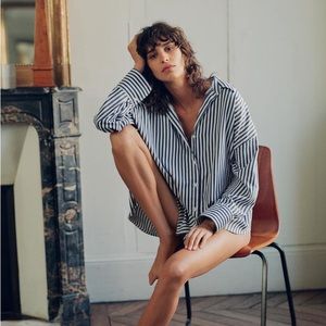 Zara Lapel Collar Stripped Shirt with V-Neck and Long Sleeves